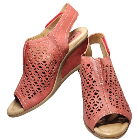 Earth Cascade Leather Red Wedges Sandals Slingback Cutout Cottagecore Boho 7.5 - Picture 13 of 13
